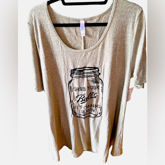 Lularoe Custom 2X khaki heather Perfect T. “Grab Your Balls It’s Canning season” - Picture 1 of 6